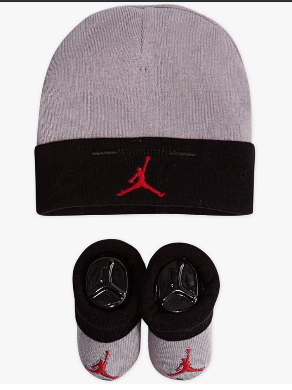 Jordan Gray and Black Beanie with Red Jumpman Booties